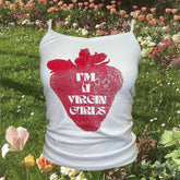 Bxoxo Y2K Streetwear Punk American Retro Harajuku Hot Girls Sleeveless Suspender Hip Hop Cute Strawberry Pattern Print Sexy Slim Tops